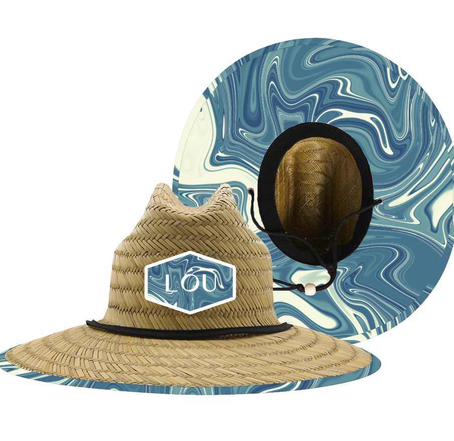 LÓU Unisex MatGrass Straw Lifegaurd Full Sun Coverage Blockout UV Print Hat