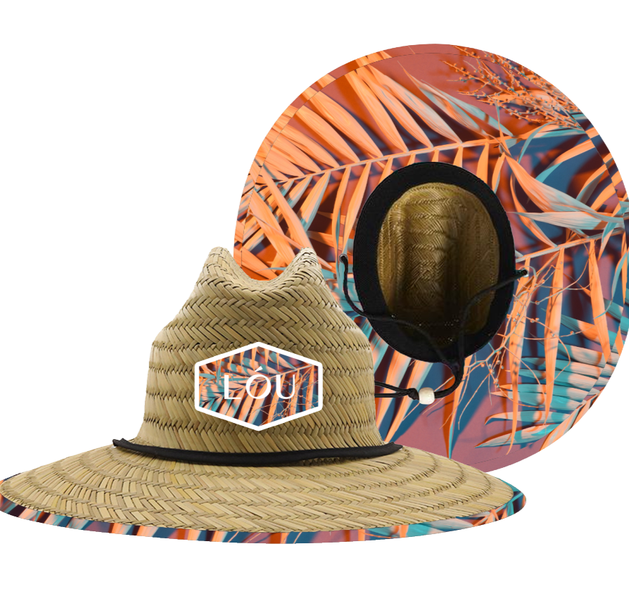 LÓU Unisex MatGrass Straw Lifegaurd Full Sun Coverage Blockout UV Print Hat