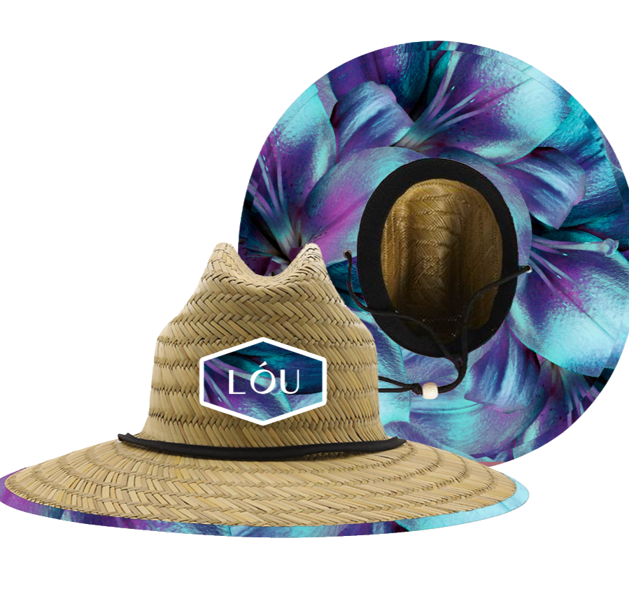 LÓU Unisex MatGrass Straw Lifegaurd Full Sun Coverage Blockout UV Print Hat