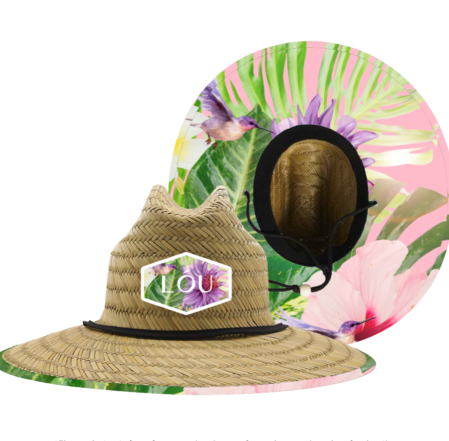 LÓU Unisex MatGrass Straw Lifegaurd Full Sun Coverage Blockout UV Print Hat