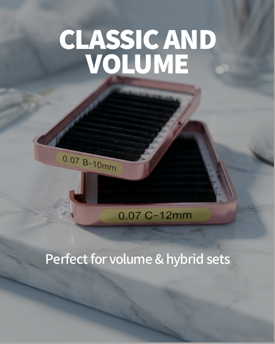 Individual Eyelash Extensions – Classic & Volume Lashes (B & C Curl, 0.07 / 0.15) | Lightweight Korean PBT Fiber